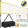 Portable outdoor volleyball net set in yellow with adjustable poles, carrying bag, and accessories for easy setup.
