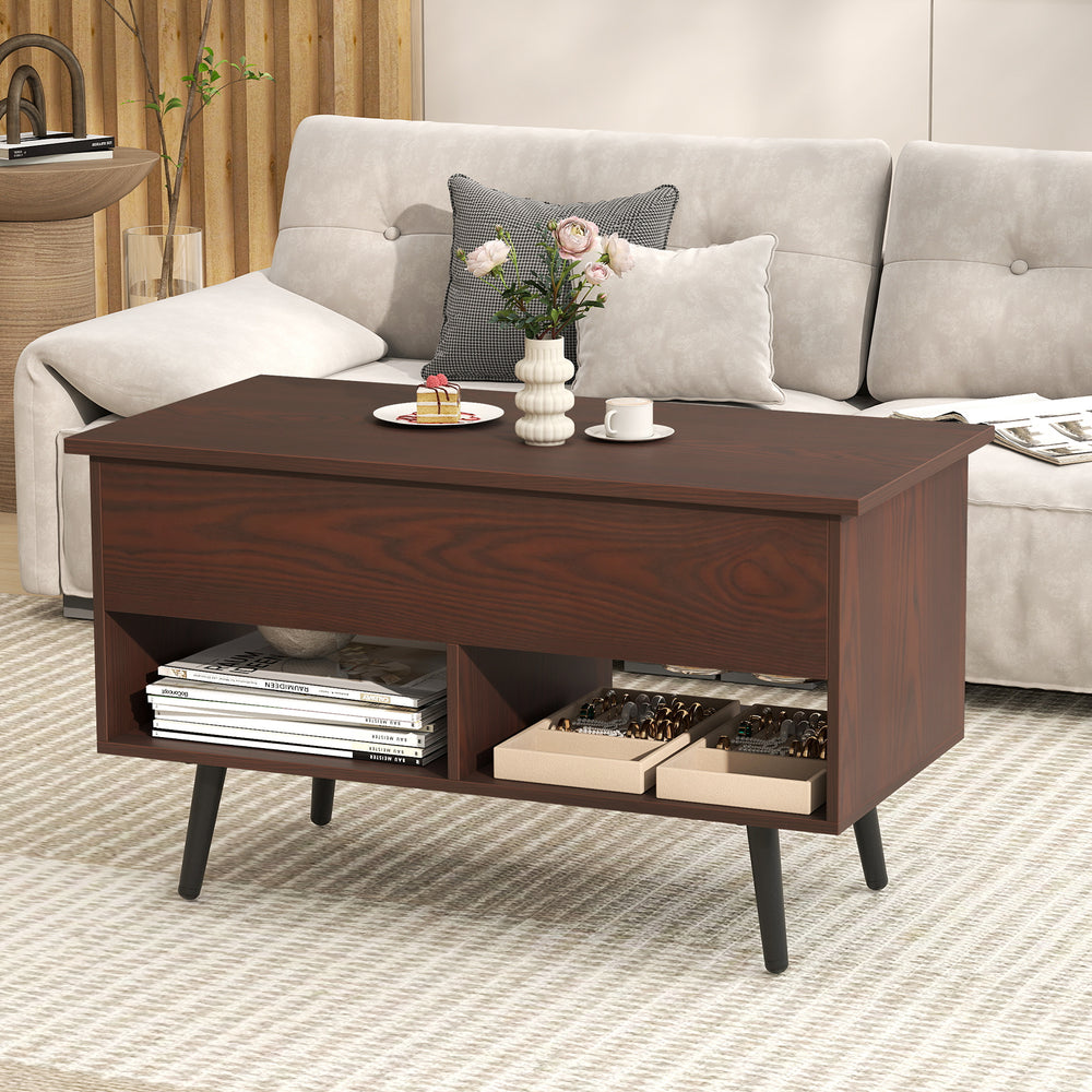 31.5 Inch Lift-Top Coffee Table with Hidden Storage and 2 Open Shelves-Broen - Gallery View 1 of 9