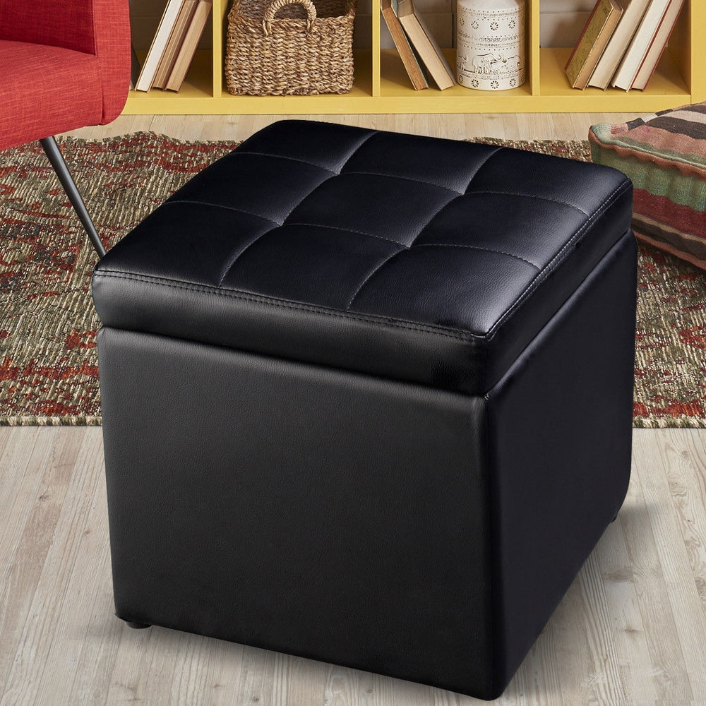 Foldable Cube Ottoman Pouffe Storage Seat-Black - Gallery View 1 of 10