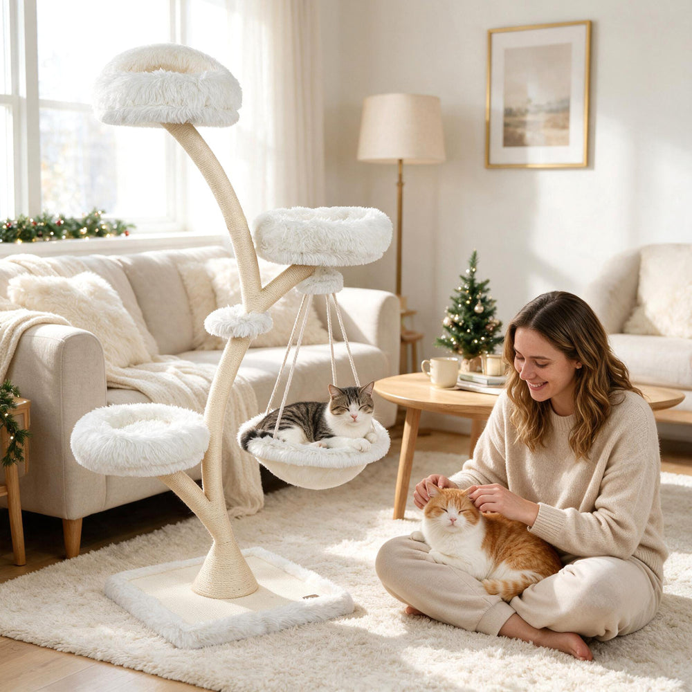 66.5" Multi-Level Modern Cat Tower with Top Perch 2 Beds Hammock and Sisal Posts-Beige - Gallery View 1 of 10