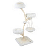 Multi-level modern cat tower in beige features two soft beds, a hammock, and sisal posts for climbing and scratching.