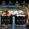 Foldable 66 Gal ice bath tub with lid, sturdy design, and seat cushion for comfortable water seating and recovery.