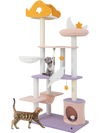 Multi-level 66-inch cat tree in purple with sisal scratching posts, cozy hammock, and cloud-shaped platforms for.