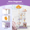 Multi-level 66-inch cat tree in purple with sisal scratching posts, cozy hammock, and dangling balls for playful cats.