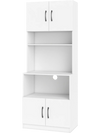 66-inch white kitchen pantry cabinet with adjustable shelves, charging station, and soft-close doors for dining room.
