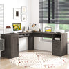 66 Inch L-shaped Computer Desk with Power Outlets-Dark Gray - Gallery View 1 of 10