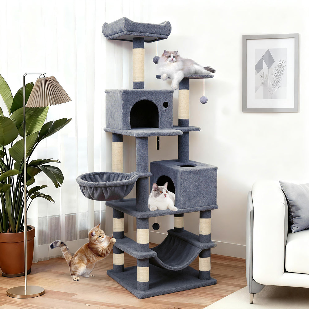 66 Inch Tall Cat Tree Multi-Level Cat Tower with 2 Condos Sisal Scratching Posts-Dark Gray - Gallery View 1 of 10
