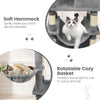 Soft hammock and rotatable cozy basket on a 66-inch tall cat tree, perfect for lounging and napping in light gray.