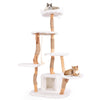66-inch tall solid wood cat tree with plush platforms, jute scratching posts, and a cozy condo for playful lounging.