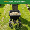 Large-capacity 66 LBS walk-behind broadcast spreader with 13-inch all-terrain tires for efficient lawn and garden tasks.