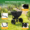 Walk-behind broadcast spreader with a 66 lbs capacity, ergonomic handle, and all-terrain tires for efficient lawn care.
