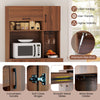 66-inch brown pantry cabinet with charging station, wine glass holder, and adjustable shelves for versatile storage.
