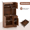 66-inch brown pantry cabinet with charging station, adjustable shelves, and wine glass holder for versatile kitchen.