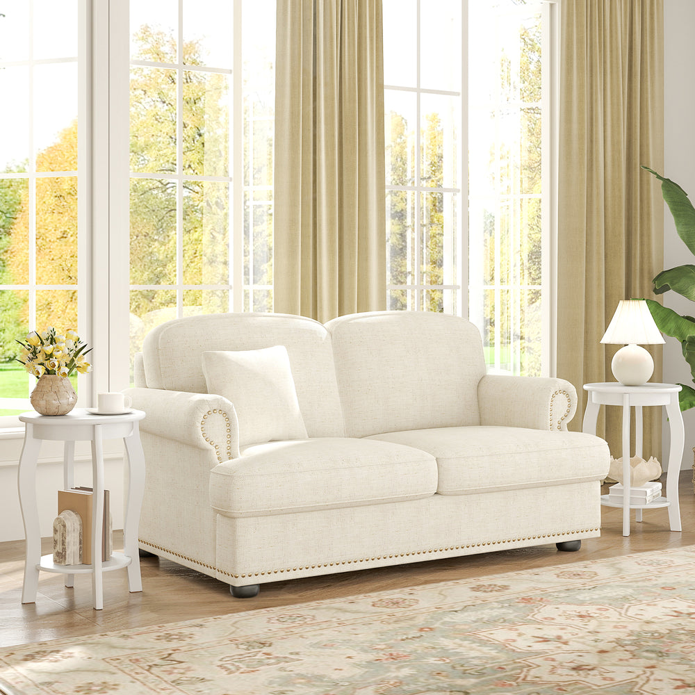 Set of 2 15 Inch 2-Tier Round End Table with Storage Shelf-White - Gallery View 1 of 9