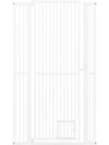 Extra tall 67.5" white metal pet gate with 30.5"-41" wide opening, designed for doorways and easy installation.