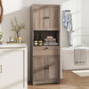 Tall modern oak storage cabinet with 4 doors and 1 drawer, perfect for versatile storage in bathrooms or kitchens.