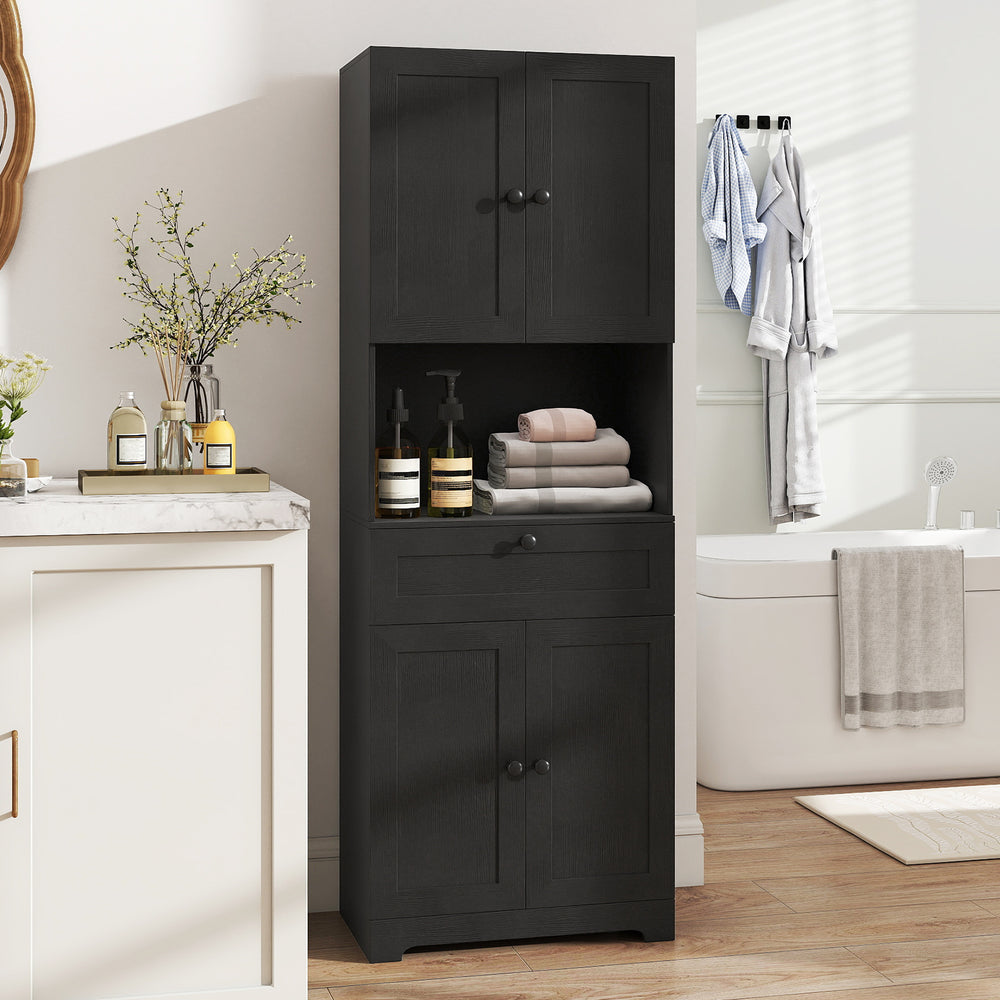 67.5 Inch Tall Modern Freestanding Floor Storage Cabinet with 4 Doors and 1 Drawer-Black - Gallery View 1 of 11