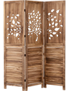 Folding room divider with tree cutout and louver design, 67" tall, adds rustic charm and partial privacy to any space.
