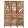 Folding room divider featuring a tree cutout and louver design, showcasing a rustic brown finish for stylish room separation.