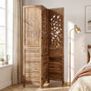 Folding room divider with tree cutout and louver design in rustic brown, showcasing a stylish layered visual detail.