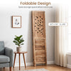 Folding room divider with tree cutout and louver design, 67" tall, adds rustic charm while providing partial privacy.