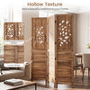 Folding room divider with tree cutout and louver design in rustic brown, ideal for creating partial privacy in living spaces.