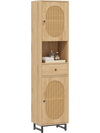 67-inch tall bathroom cabinet with PE rattan doors, adjustable shelves, and a drawer for stylish storage in small.