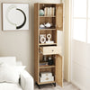 67-inch tall bathroom cabinet with PE rattan design, featuring 2 doors, a drawer, and adjustable shelves for storage.