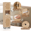 Tall bathroom cabinet with PE rattan design, featuring 2 doors, a drawer, and adjustable shelves for versatile storage.