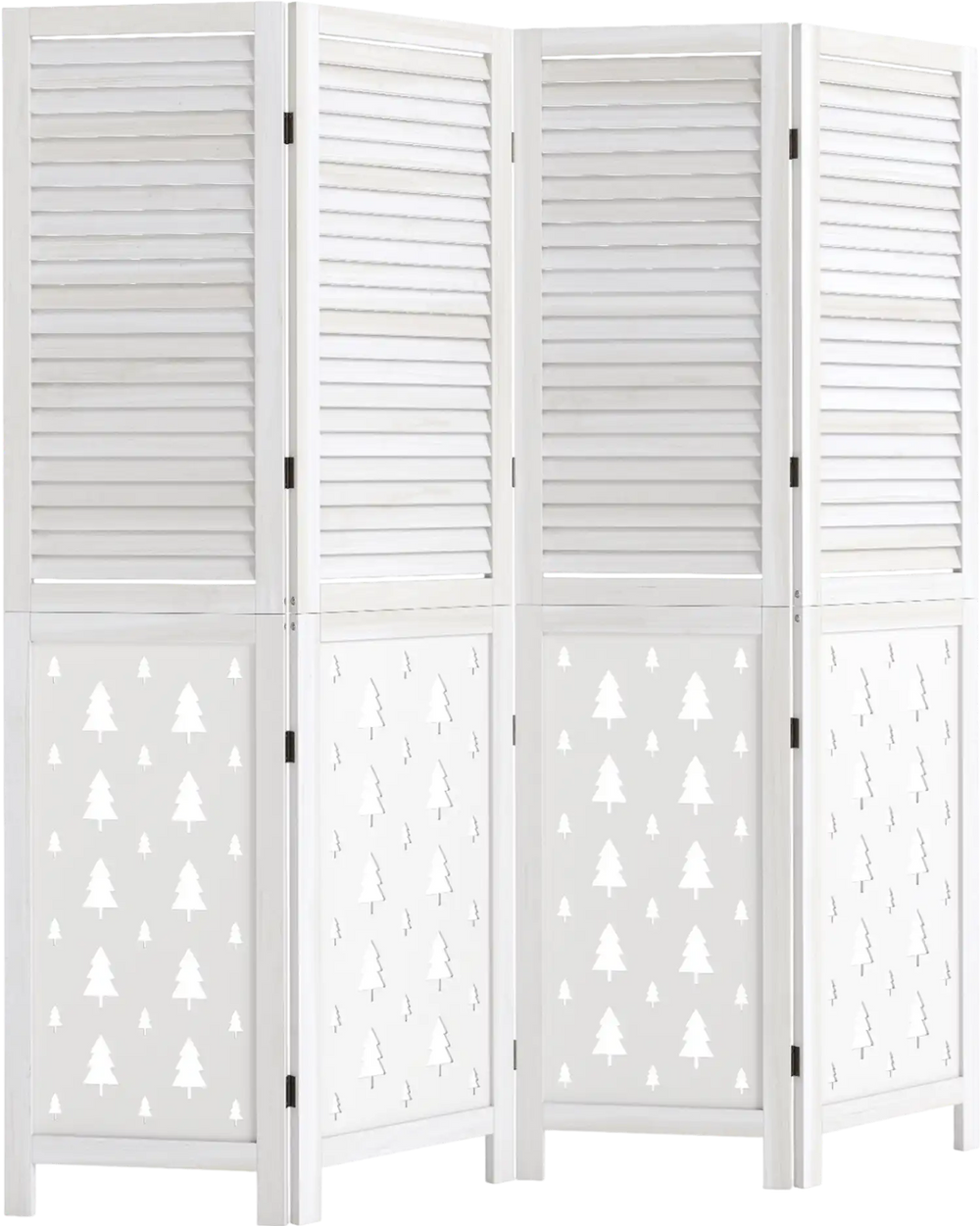 Wood room divider with tree-inspired patterns, featuring a stable paulownia wood frame and foldable design for versatile use.