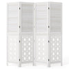 Four-panel 67" tall wood room divider made of solid paulownia wood with tree patterns, ideal for indoor privacy.