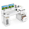 67-inch white computer desk with monitor stand, file drawer, and power outlets, ideal for work or study setup.