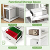 67-inch white computer desk featuring a file drawer, printer stand, and open shelves for organized storage and.