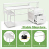 67-inch white computer desk with monitor stand, file drawer, and adjustable foot pads for stability and convenience.