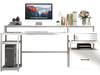 67-inch white computer desk with monitor stand, file drawer, USB ports, and ample storage for home office use.
