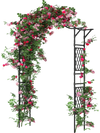 Garden arch trellis in black metal, 67 x 83 inches, adorned with climbing plants and flowers for outdoor decor.