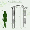 Garden arch trellis dimensions showing a 67 x 83 inch black metal pergola for climbing plants and wedding decor.