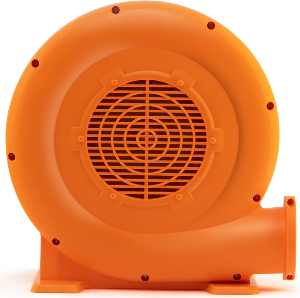 750W air blower in orange with a wide air vent, designed for inflatables, featuring a 25ft GFCI power cable.