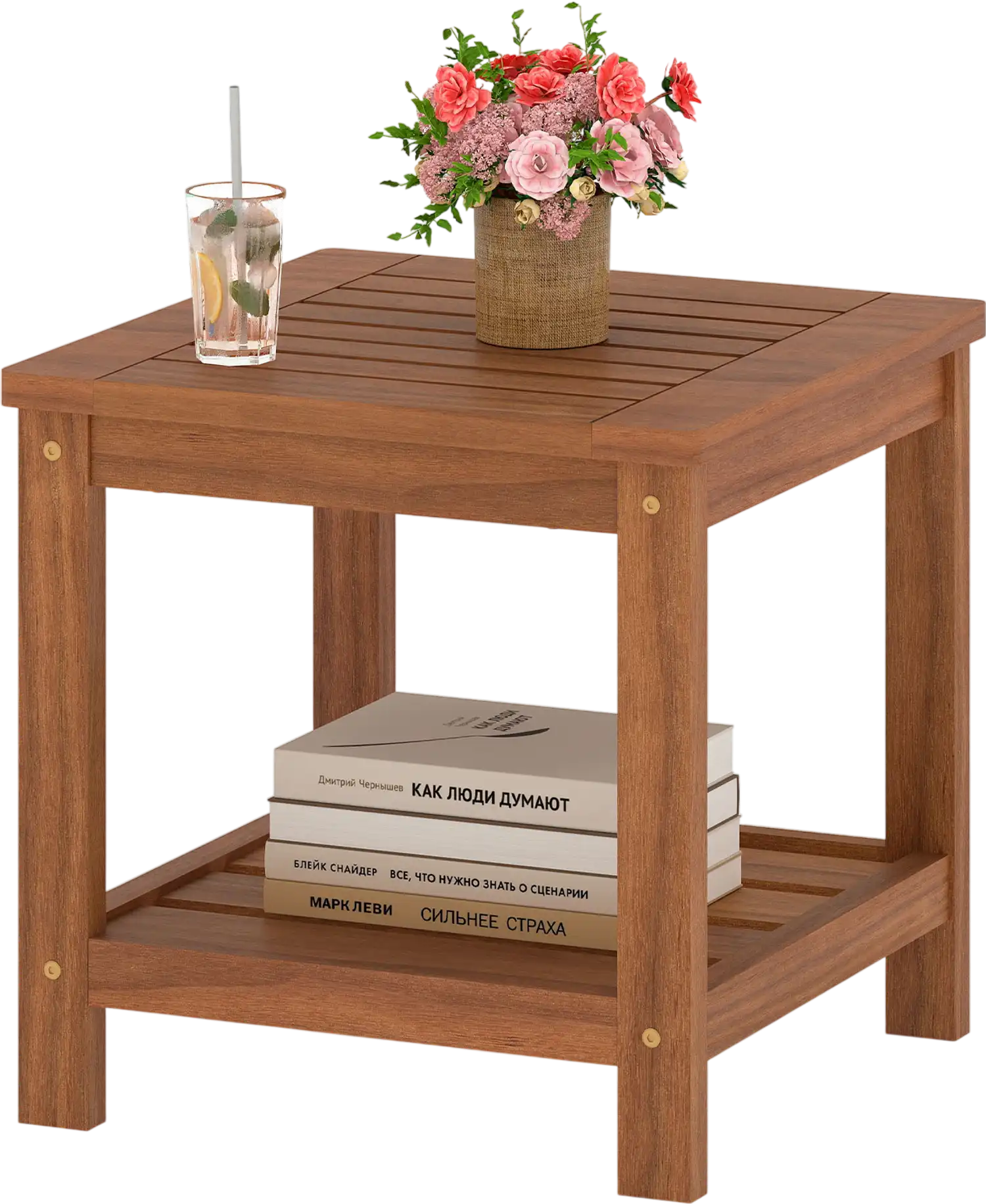 Costway 2-Tier Outdoor Patio Side Coffee Table with Storage Shelf 81536791 New