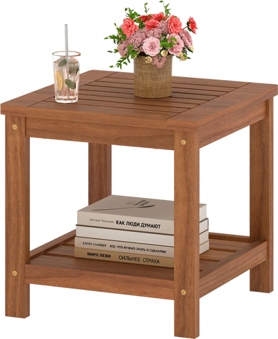Costway 2-Tier Outdoor Patio Side Coffee Table with Storage Shelf 81536791 New
