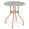 27.5 inch outdoor bistro table with white PE rattan top and sturdy metal frame, perfect for patio or garden use.