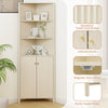 68-inch tall beige corner cabinet with 5 shelves and fluted doors, perfect for organizing small spaces in bathrooms or.