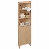Tall corner cabinet with fluted doors in oak, featuring 3 open shelves and a cabinet for stylish bathroom storage.