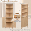 68-inch tall corner cabinet with fluted doors, featuring 3 open shelves and sturdy rubber wood legs for stylish storage.