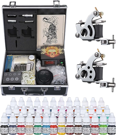 Yescom Tattoo Machine Kit 2 Guns LCD Power Supply 40 Color Inks & Case New