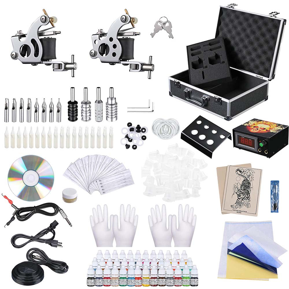Yescom Tattoo Machine Kit 2 Guns LCD Power Supply 40 Color Inks & Case New