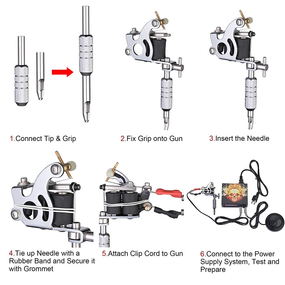 Yescom Tattoo Machine Kit 2 Guns LCD Power Supply 40 Color Inks & Case ...