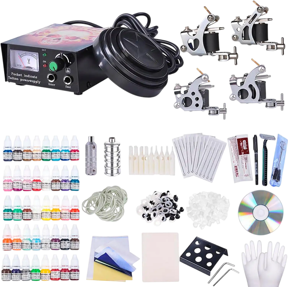 Yescom Tattoo Machine Kit 4 Guns w/ LCD Power Supply 40 Color Inks New ...
