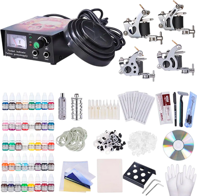 Yescom Tattoo Machine Kit 4 Guns w/ LCD Power Supply 40 Color Inks New