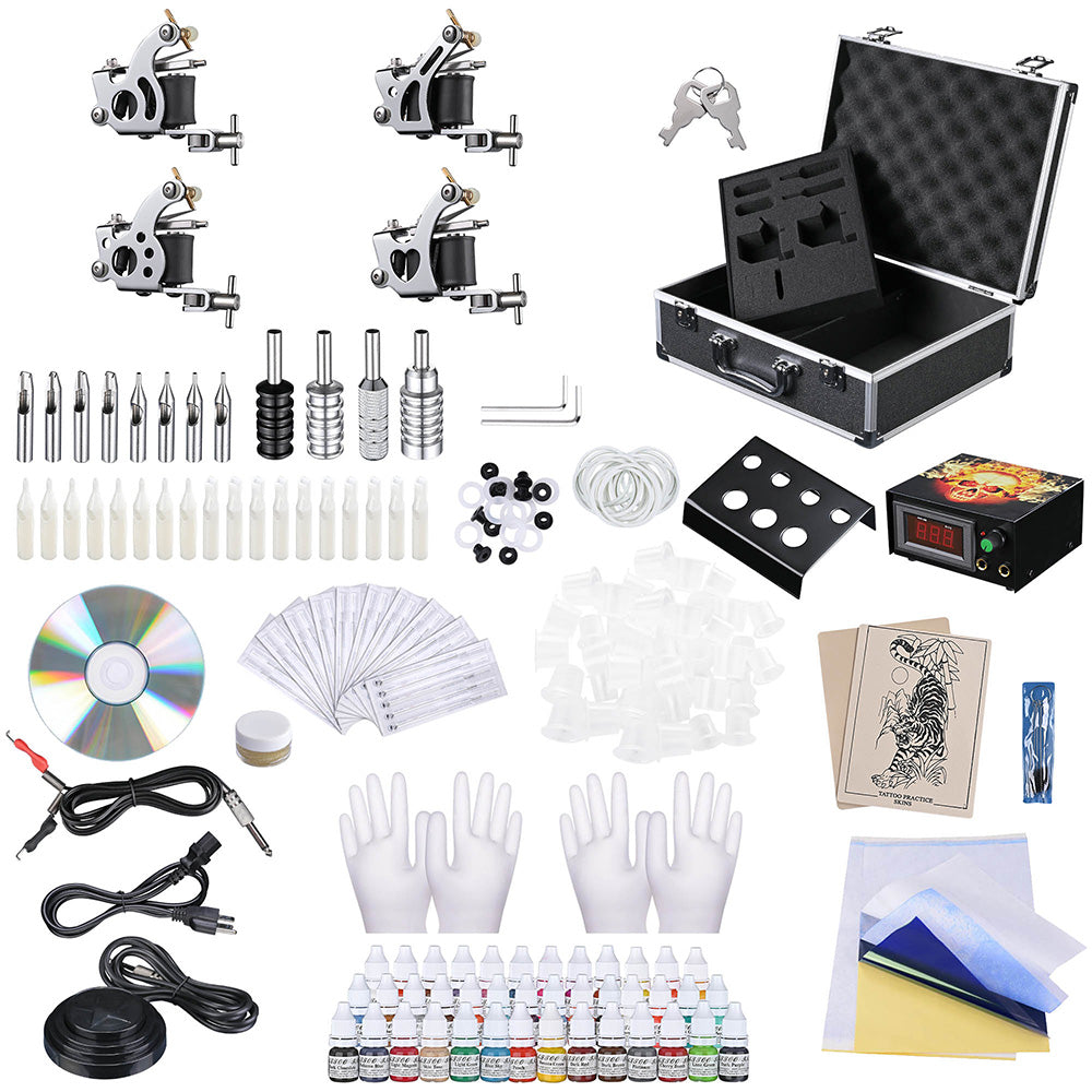 Yescom Tattoo Machine Kit 4 Guns LCD Power Supply 40 Color Inks & Case ...